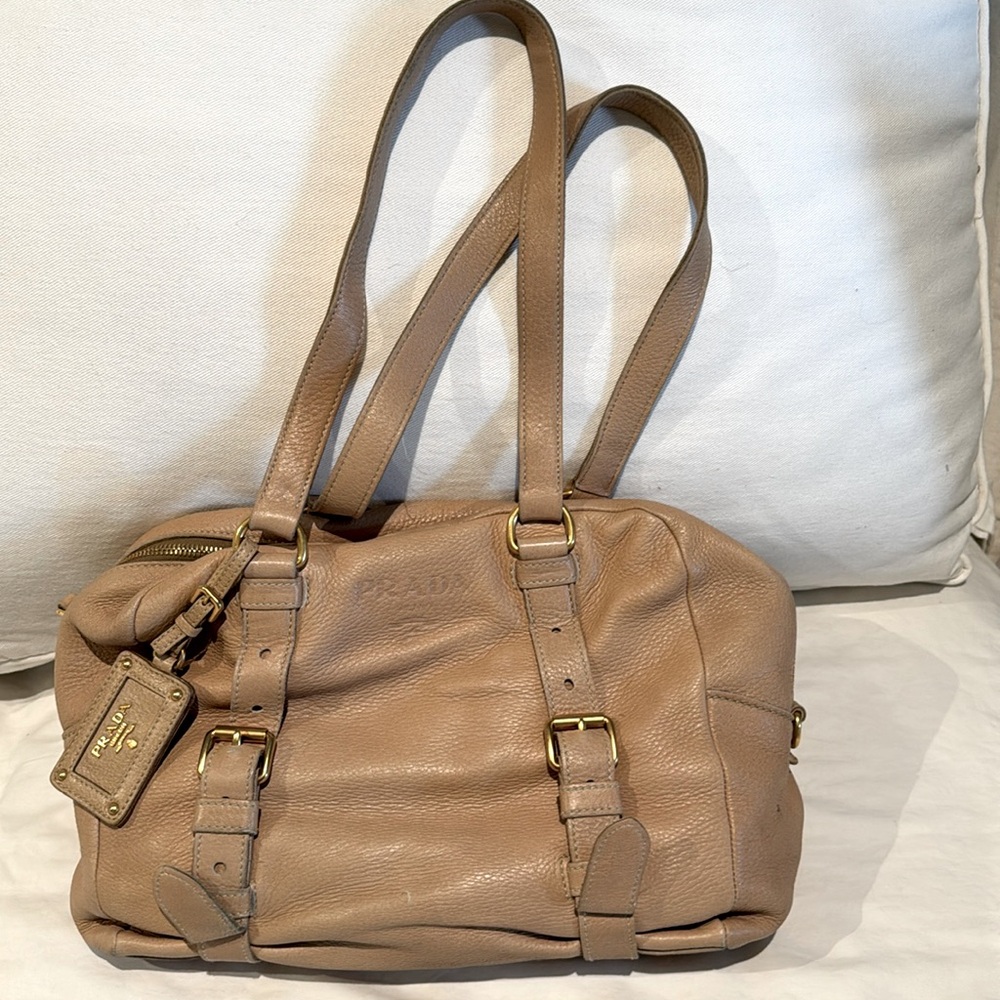 Prada beige Cervo Folding deerskin bag.